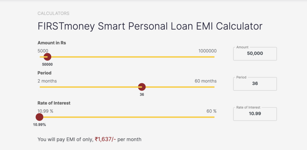 FIRSTmoney Smart Personal Loan EMI Calculator